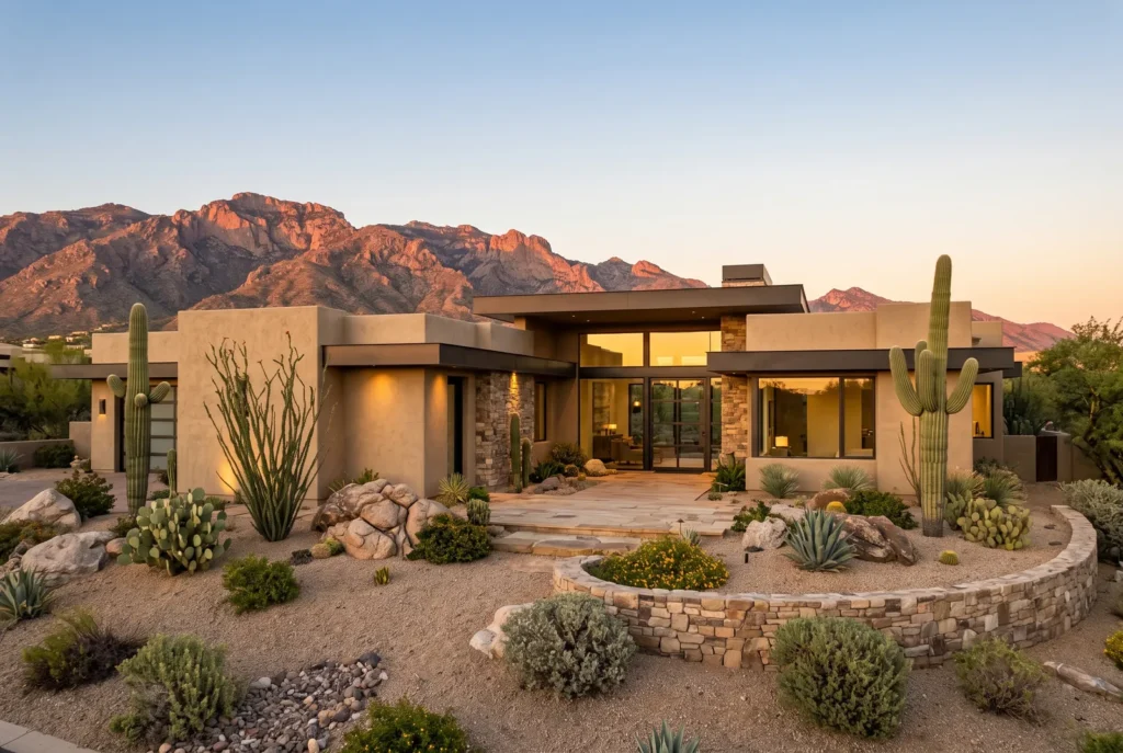 Modern luxury Southwestern home in Tucson, Arizona with Catalina Mountain views